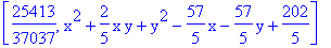 [25413/37037, x^2+2/5*x*y+y^2-57/5*x-57/5*y+202/5]